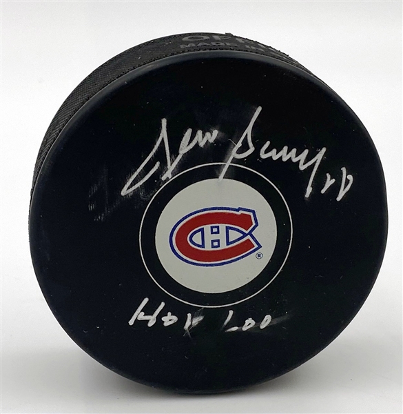 Denis Savard Montreal Canadiens Signed Hockey Puck with HOF 2000 Note (Flawed)