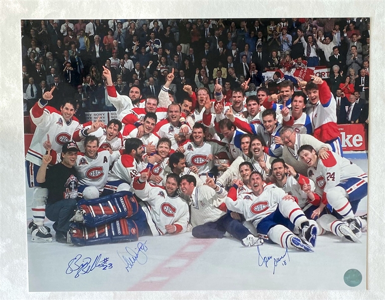 Montreal Canadiens 1993 Stanley Cup Celebration 11x14 Photo Signed by 3