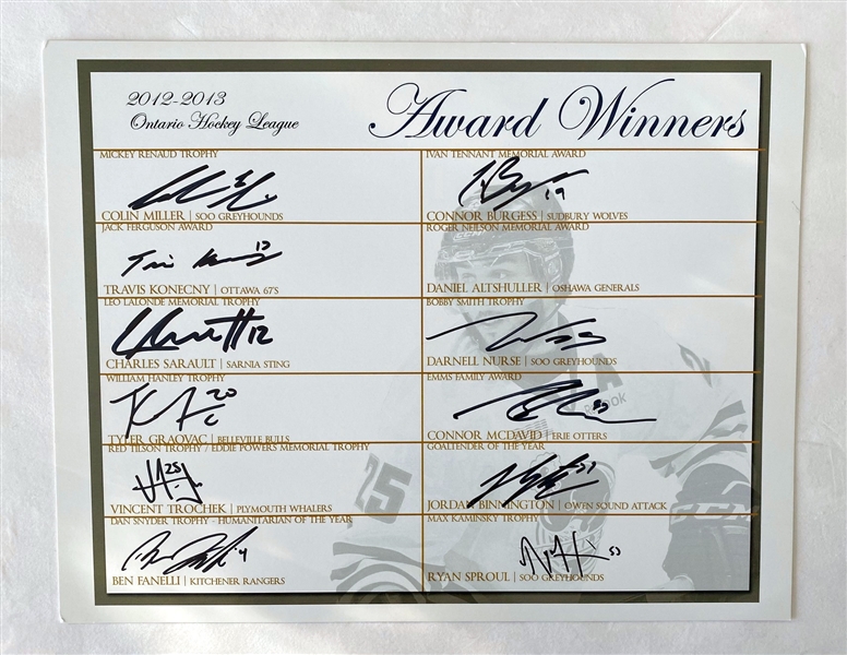 Connor McDavid, Binnington, Nurse, Trochek 11 Player Signed 2012-13 OHL Award Winners