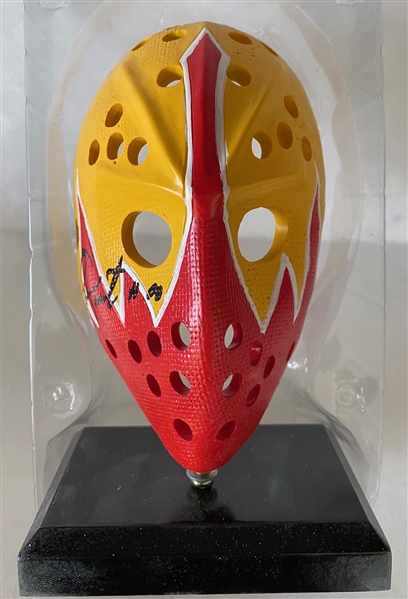 Bernie Parent Signed Mini Philadelphia Blazers Mini Fiberglass Goalie Mask with Stand