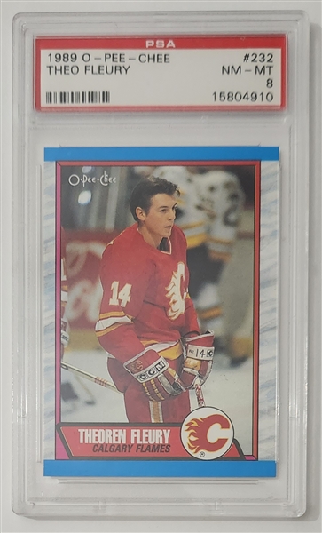 Theoren Fleury 1989-90 O-Pee-Chee Rookie Card Graded PSA 8