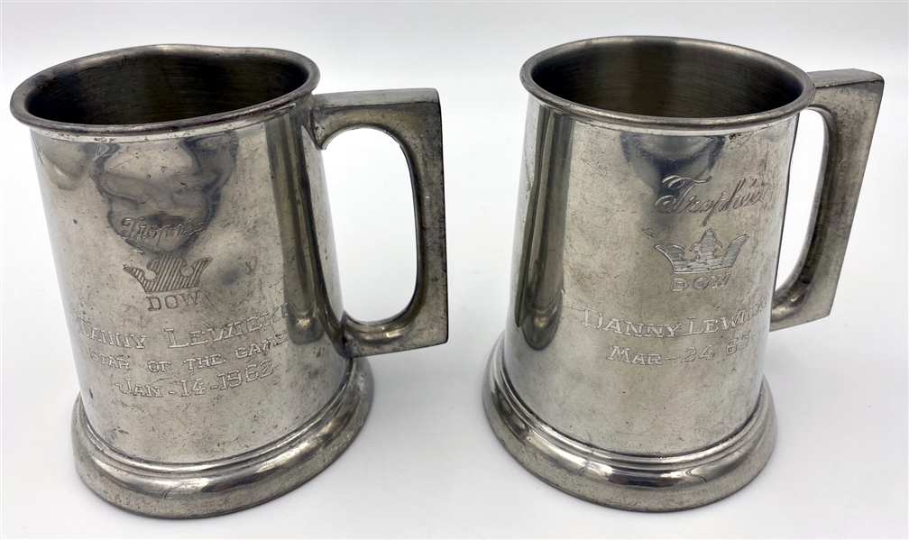 Danny Lewicki 1962-1963 Engraved Pewter Dow Trophy Mugs - Lot of 2