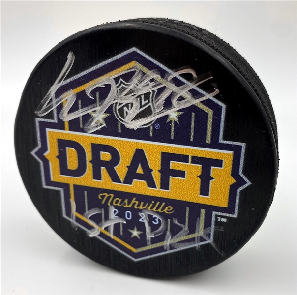 Connor Bedard Signed 2023 NHL Entry Draft Hockey Puck with 1st Pick Note (Flawed)