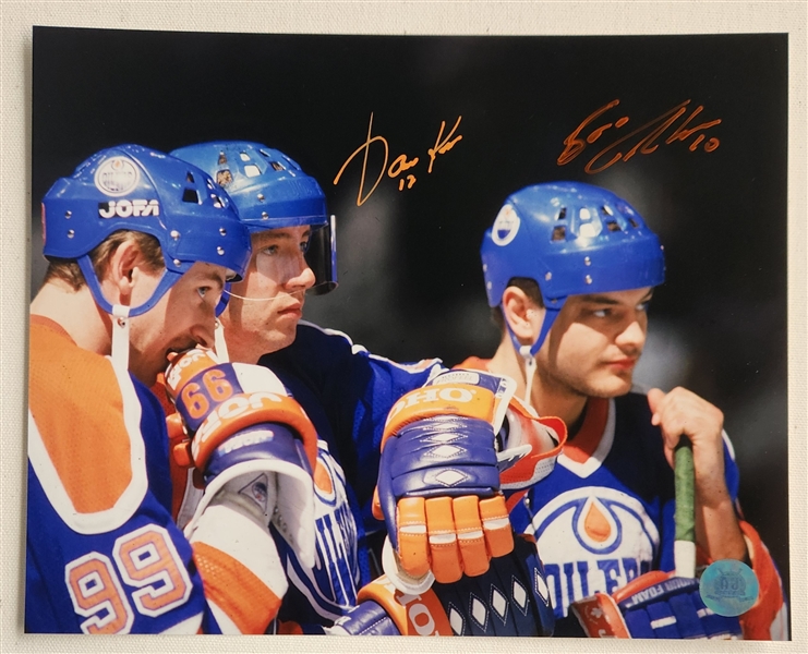 Jari Kurri & Esa Tikkanen Dual Signed Edmonton Oilers 8x10 Photo (Flawed)