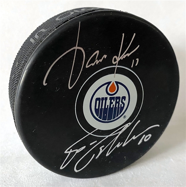 Jari Kurri & Esa Tikkanen Dual Signed Edmonton Oilers Hockey Puck