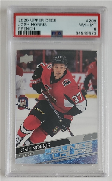 Josh Norris 2020 Upper Deck Young Guns French (Jeunes Loups) Rookie Card #209 Graded PSA 8