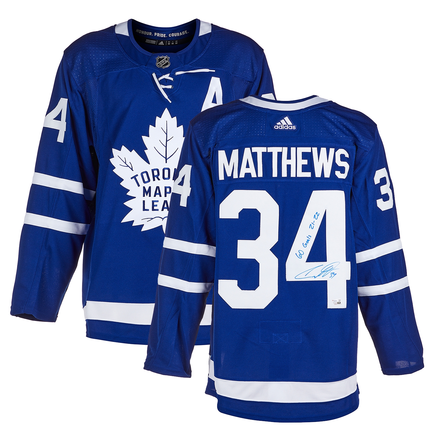 Auston Matthews Signed Toronto Maple Leafs adidas Jersey with 60 Goals Note