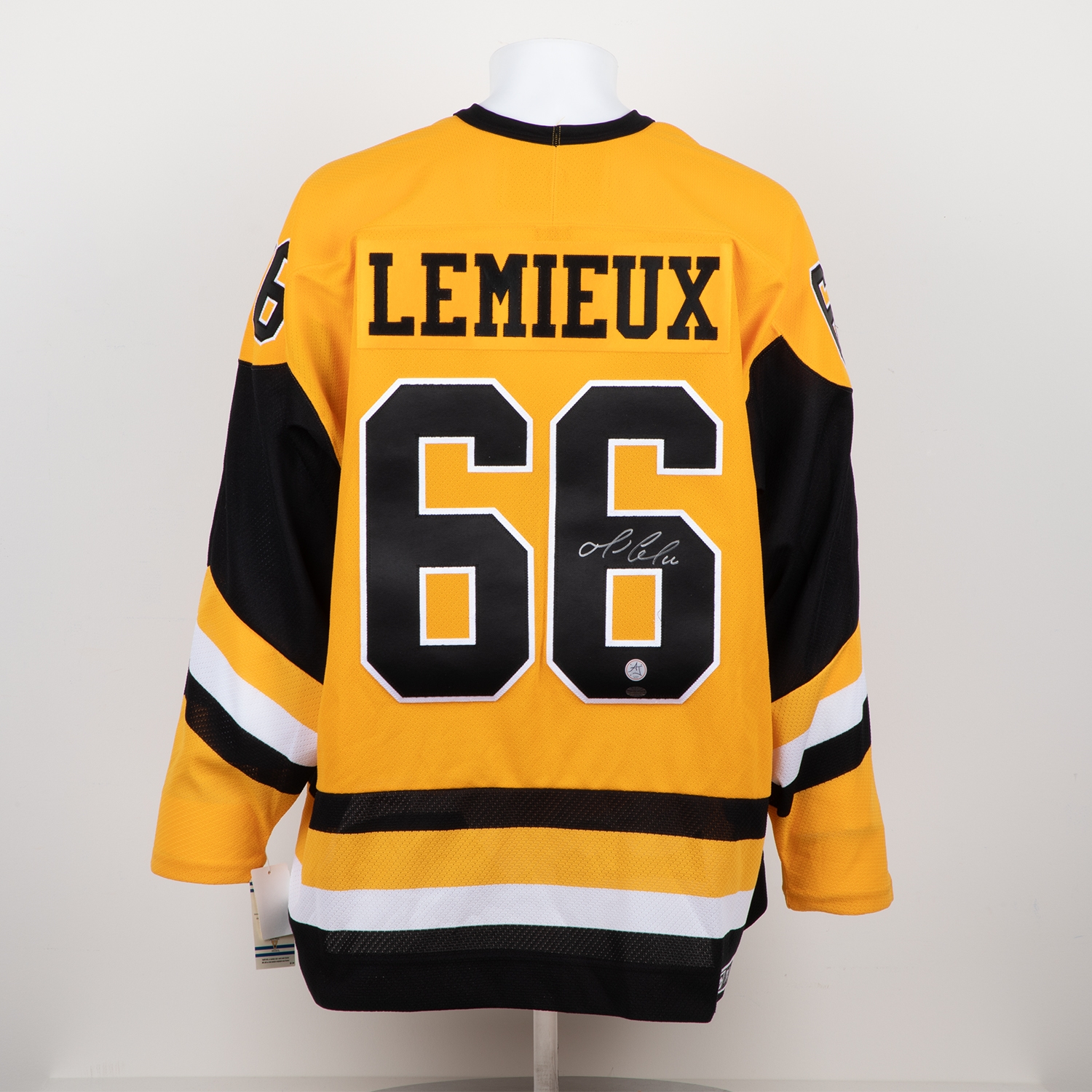 Mario Lemieux Autographed Pittsburgh Penguins Yellow Rookie Vintage CCM Jersey