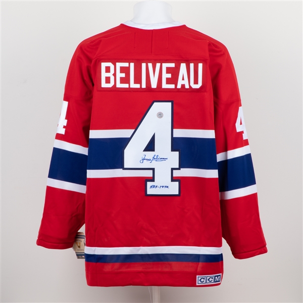Jean Beliveau Signed Montreal Canadiens Vintage CCM Jersey with HOF Note