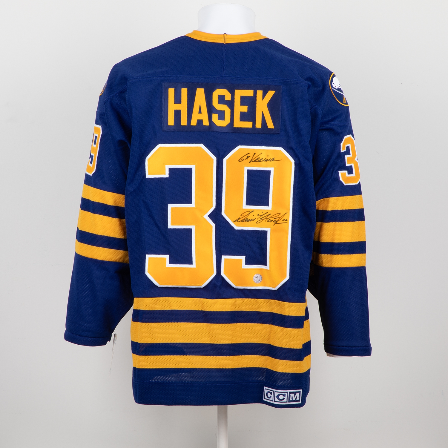 Dominik Hasek Autographed Buffalo Sabres Vintage CCM Jersey with Vezina Note
