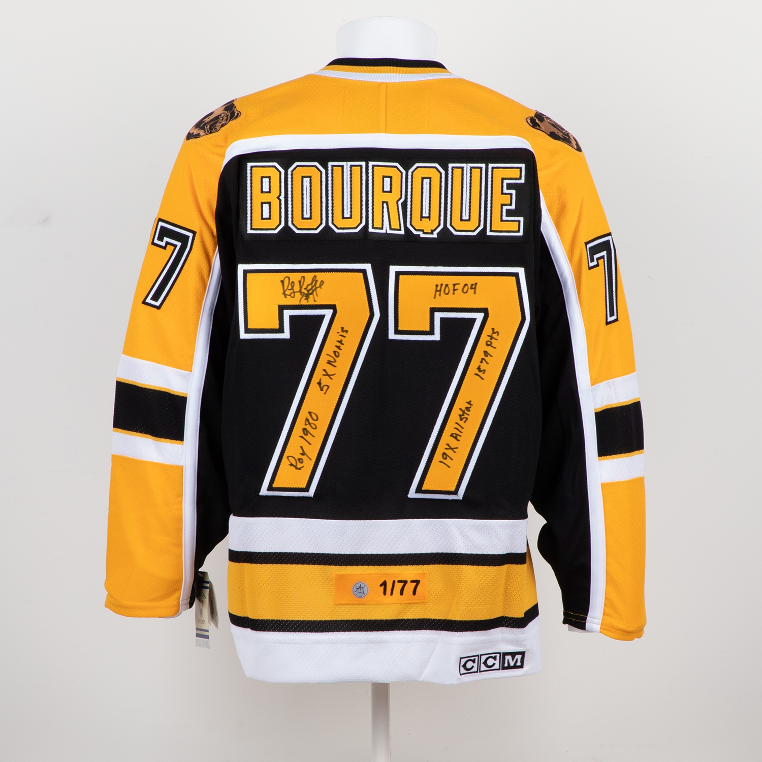 Ray Bourque Signed Boston Bruins Vintage CCM Career Stats Jersey #/77