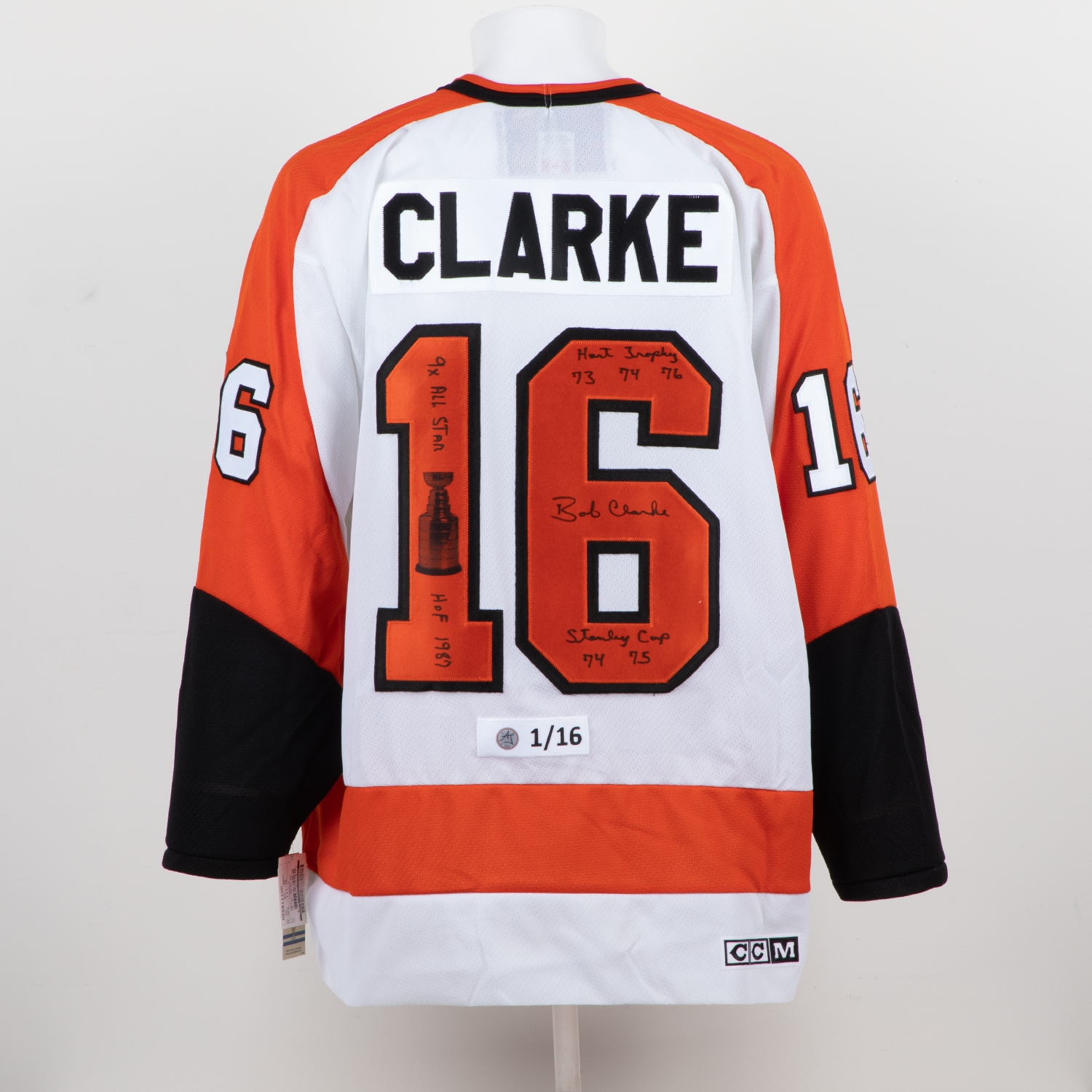 Bobby Clarke Signed Philadelphia Flyers Vintage CCM Graphic Stats Jersey #/16