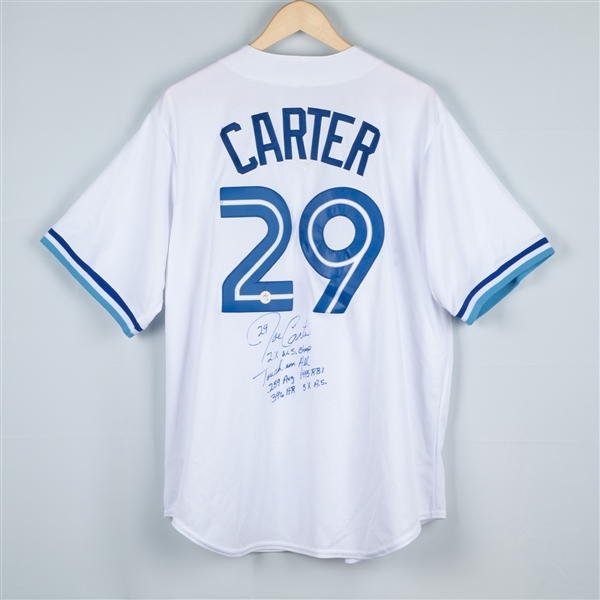 Joe Carter Signed Toronto Blue Jays Majestic Cooperstown Jersey with Notes 