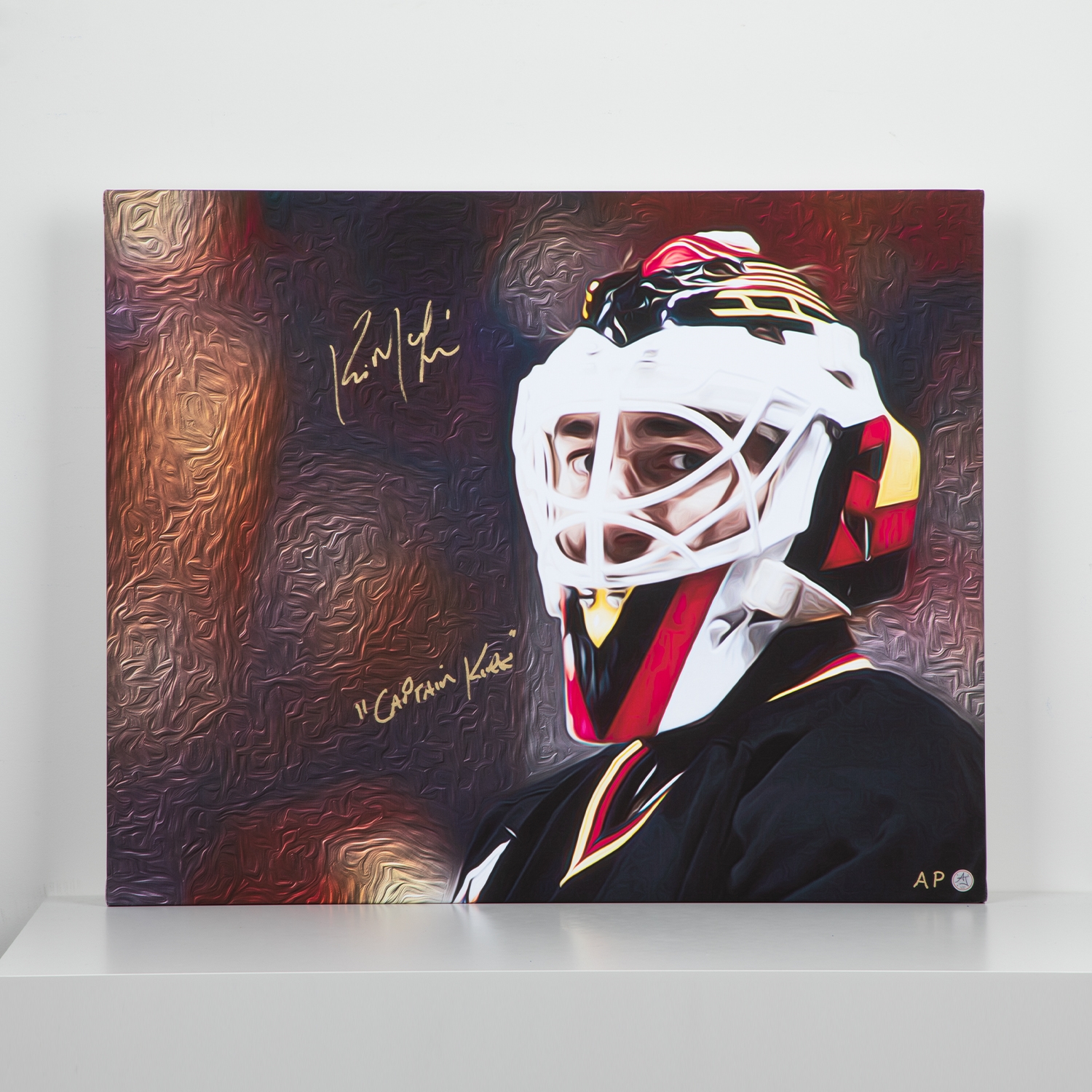 Kirk McLean Signed Vancouver Canucks 26x32 Art Canvas with Captain Kirk Inscription