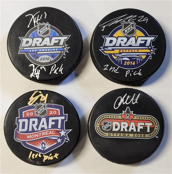 Lot Of 4 Signed NHL Entry Draft Pucks Laine Markstrom Jarvis Hayes (Flawed)