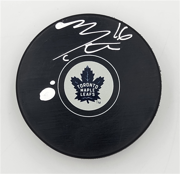 Mitch Marner Autographed Toronto Maple Leafs Hockey Puck (Flawed)