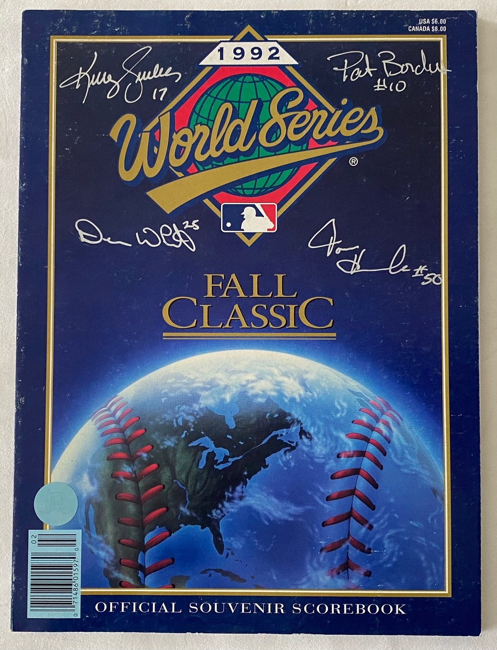 1992 World Series Official Souvenir Scorebook Program Signed By 4 Toronto Blue Jays