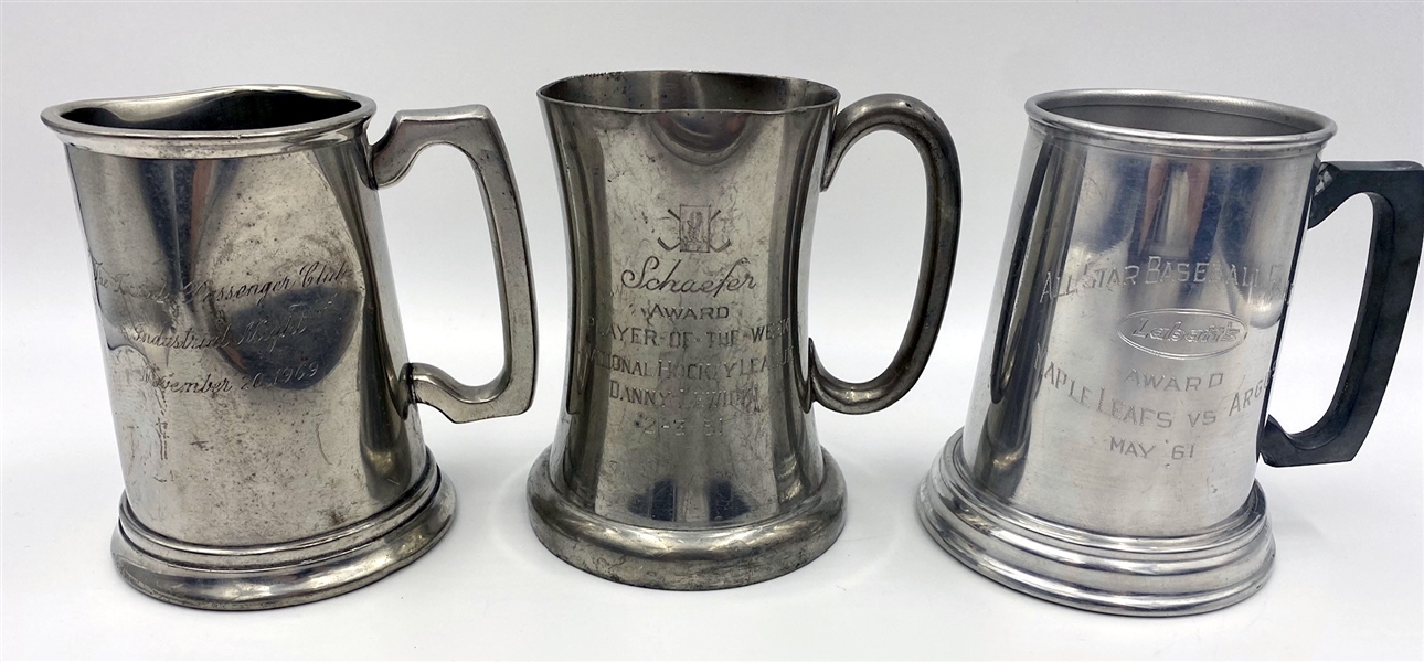 Danny Lewicki 1960s Engraved Pewter Trophy Mugs - Birks, Lot of 3