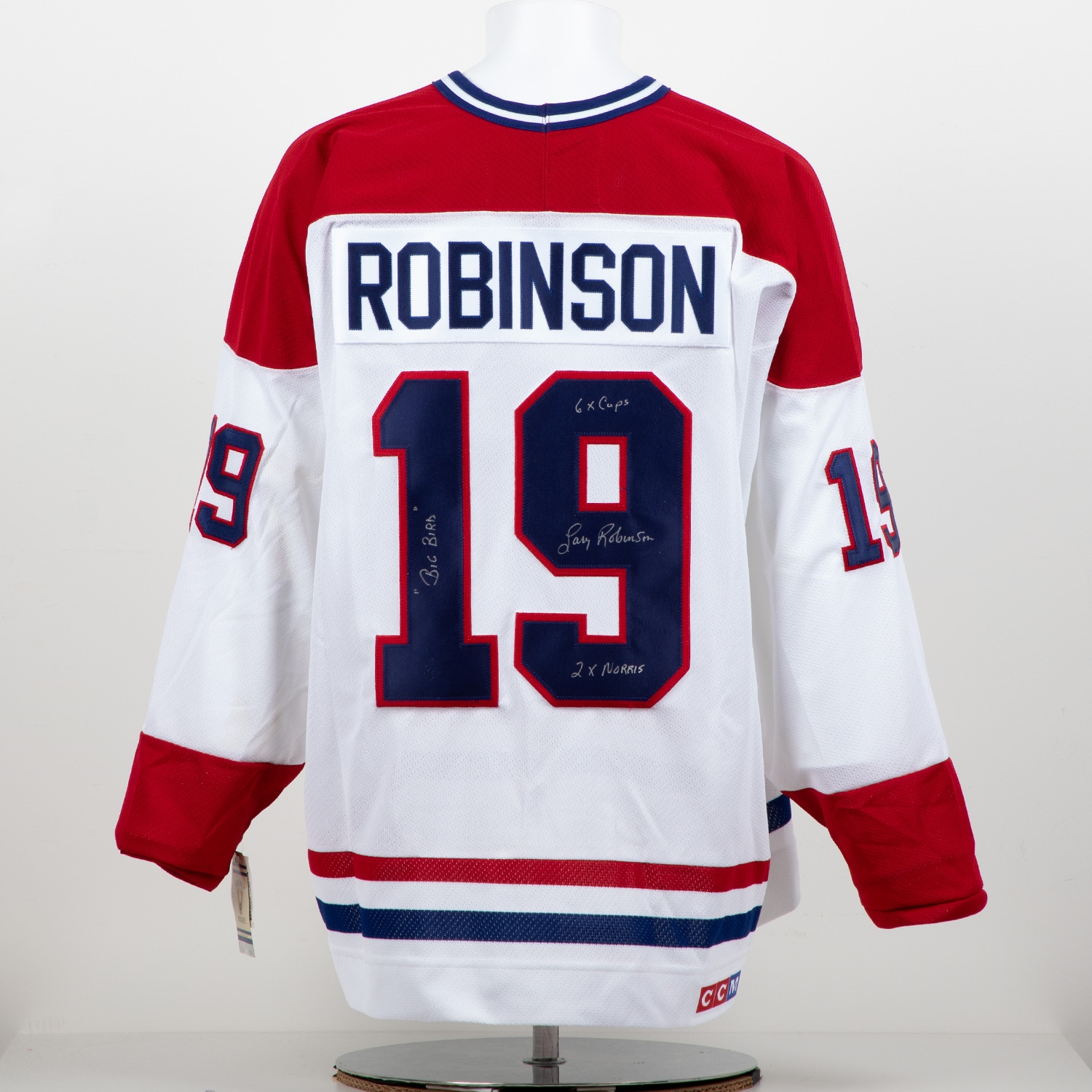 Larry Robinson Signed Montreal Canadiens Vintage CCM Jersey with Career Stats