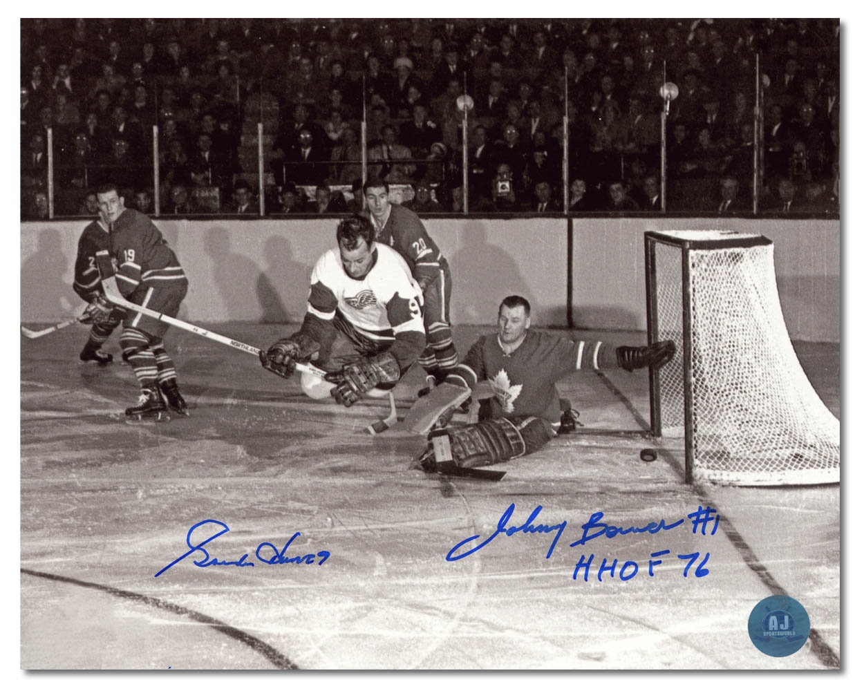 Gordie Howe vs Johnny Bower Dual Signed Original Six Hockey Legends 8x10 Photo