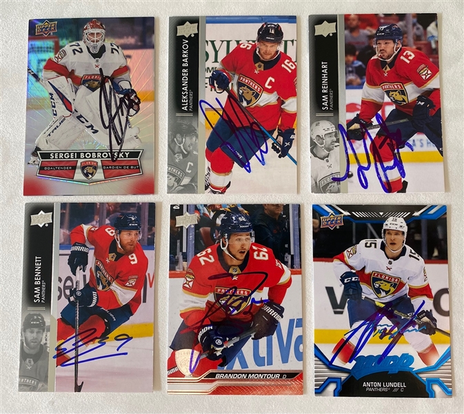 Signed Florida Panthers 6 Card Lot including Bobrovsky & Barkov