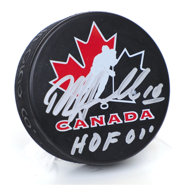 Dale Hawerchuk Autographed Team Canada Puck With HOF Note