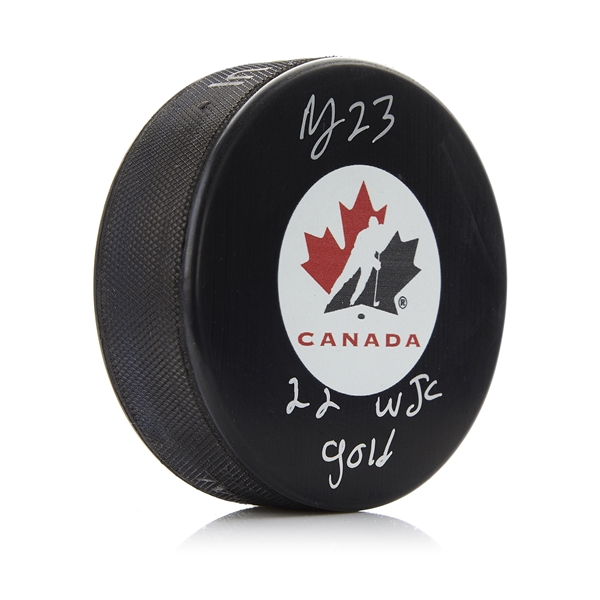 Mason McTavish Signed Team Canada Hockey Puck with WJC Gold Note