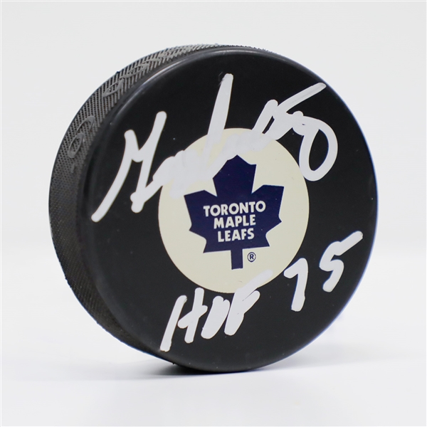 George Armstrong Autographed Toronto Maple Leafs Retro Logo Puck with HOF Note