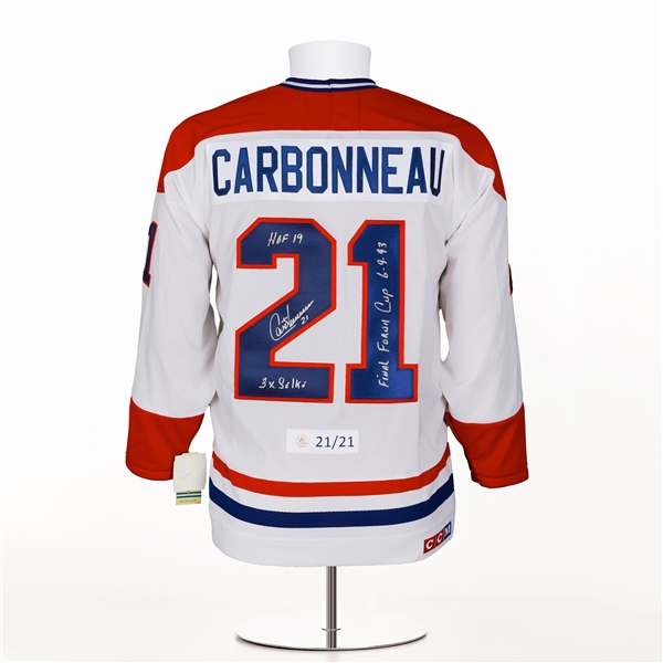 Guy Carbonneau Signed Montreal Canadiens Stanley Cup Stats CCM Jersey LE 21/21