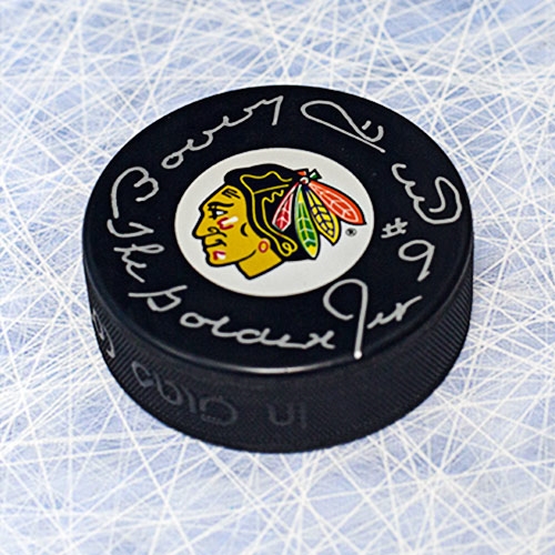 Bobby Hull Autographed Chicago Blackhawks Hockey Puck with Golden Jet Note