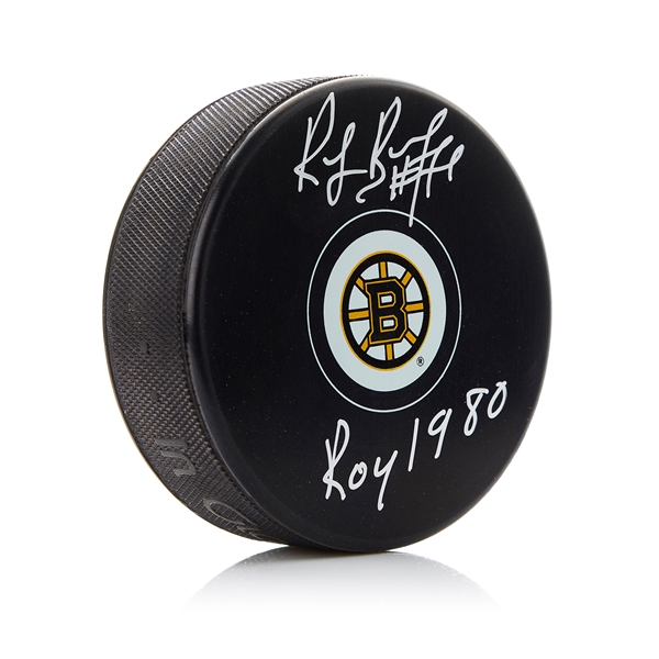 Ray Bourque Signed Boston Bruins Hockey Puck with ROY 1980 Note