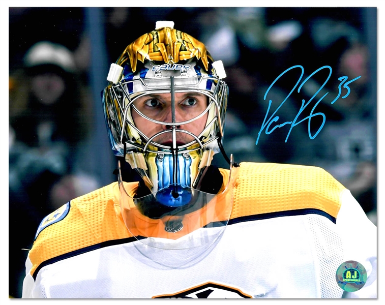 Pekka Rinne Autographed Nashville Predators Mask Close-Up 8x10 Photo