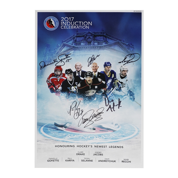 2017 Hockey Hall Of Fame Induction Poster Signed By 6 Inductees with Paul Kariya