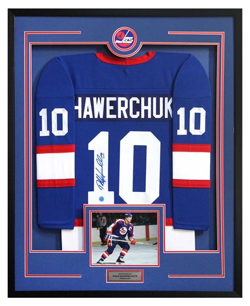 Dale Hawerchuk Winnipeg Jets Signed Vintage Puck Logo 36x44 Jersey Frame