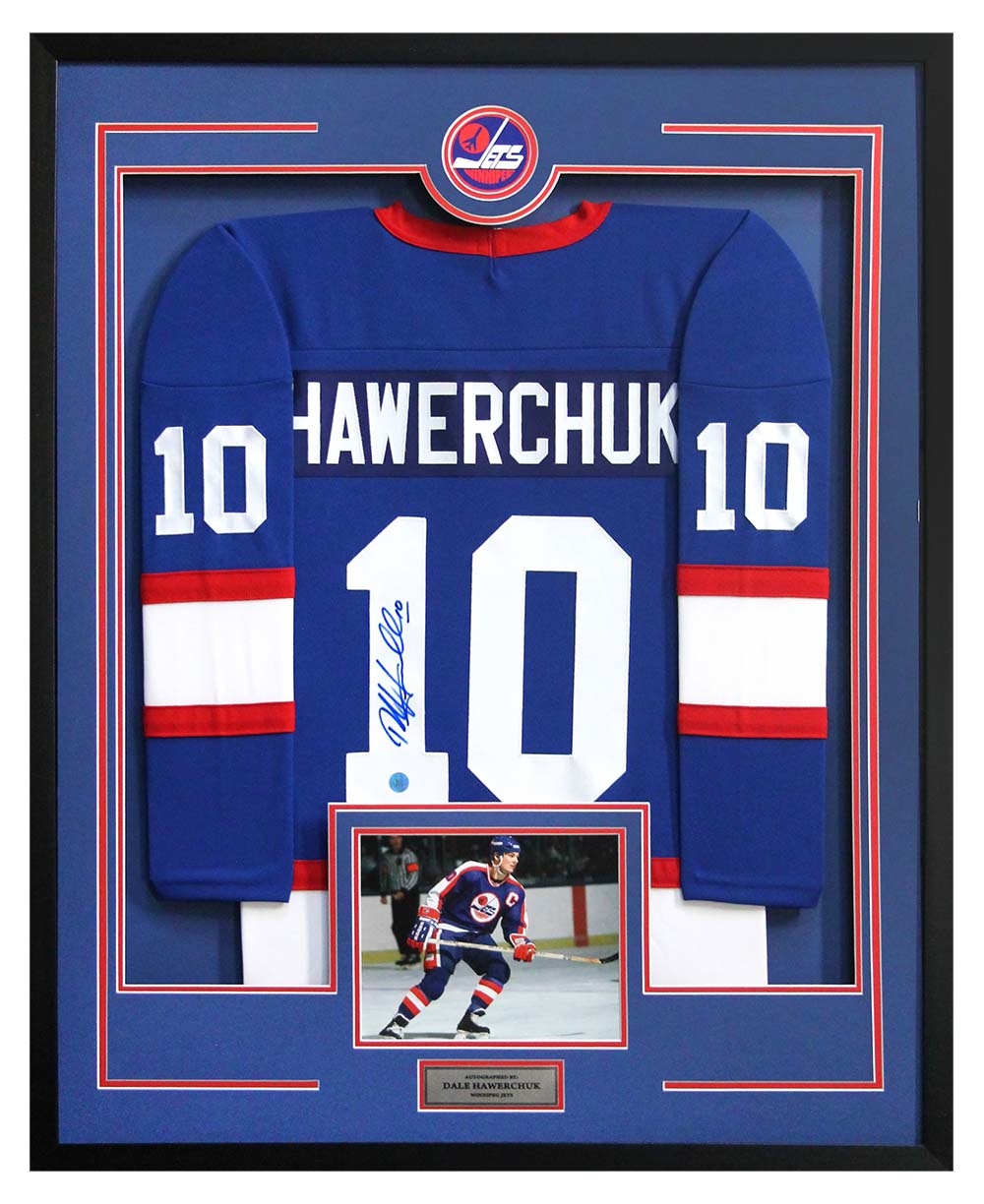 Dale Hawerchuk Winnipeg Jets Signed Vintage Puck Logo 36x44 Jersey Frame