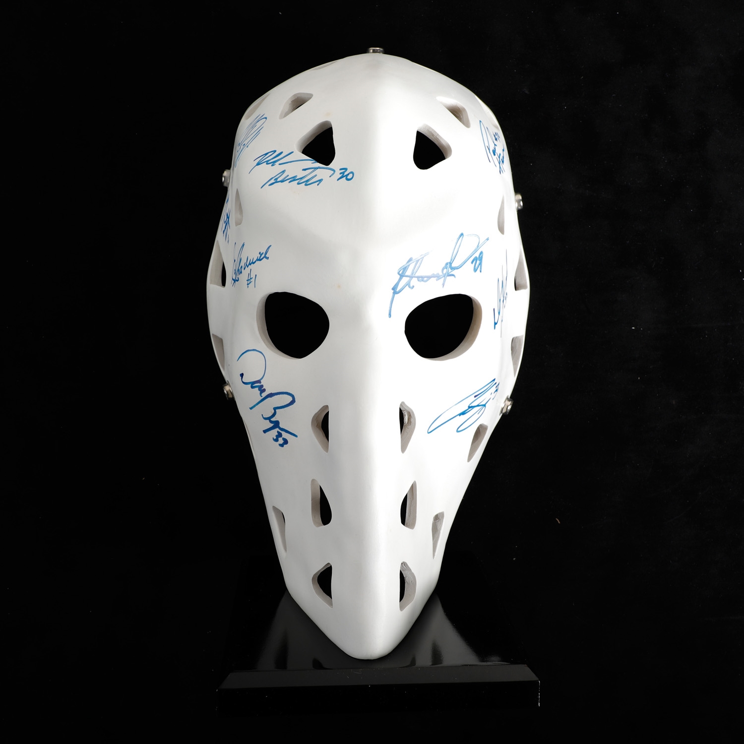 Mikula Full Size Replica Vintage Mask Signed By 9 Toronto Maple Leafs Goalies 