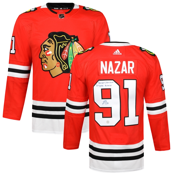 Frank Nazar Chicago Blackhawks Signed & Dated 1st Goal adidas Jersey