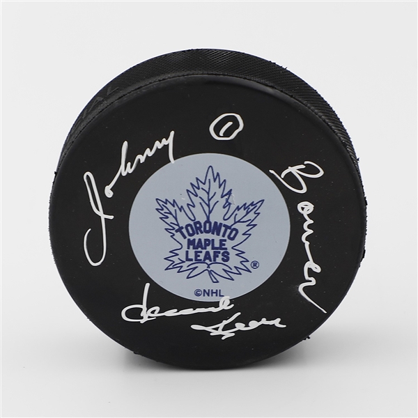 Dave Keon & Johnny Bower Dual Signed Toronto Maple Leafs Hockey Puck