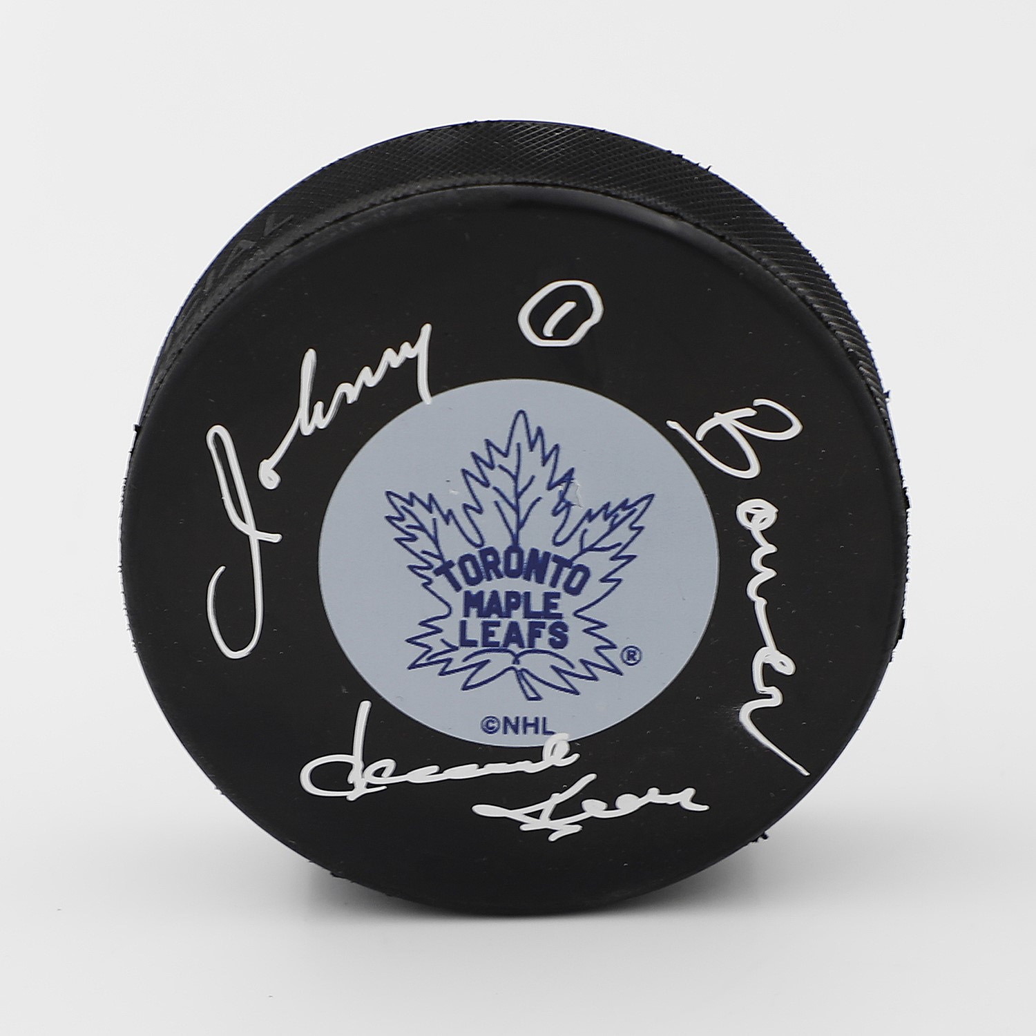 Dave Keon & Johnny Bower Dual Signed Toronto Maple Leafs Hockey Puck