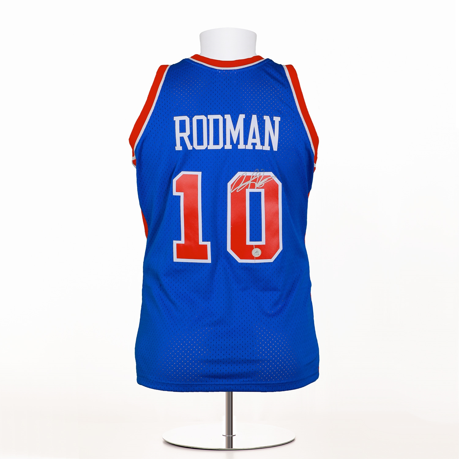 Dennis Rodman Detroit Pistons Signed Mitchell & Ness Swingman Jersey (Flawed)