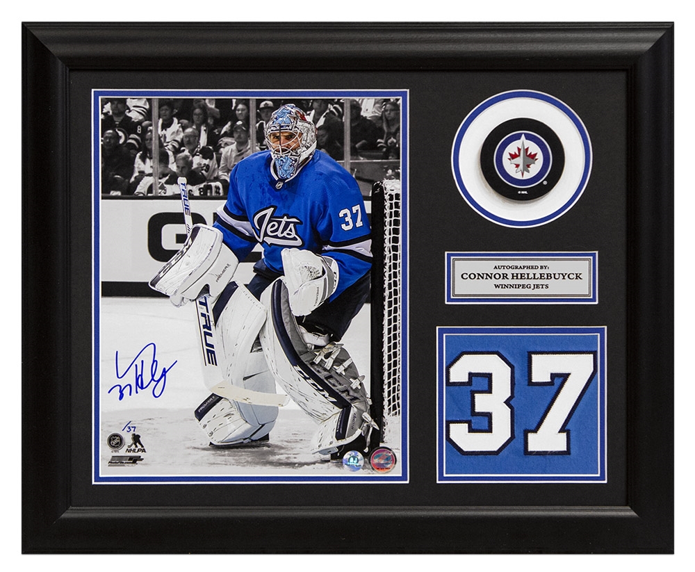 Connor Hellebuyck Signed Winnipeg Jets Game Day Number 20x24 Frame