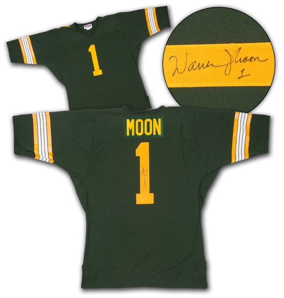 Warren Moon Autographed Edmonton Custom Throwback CFL Football Jersey