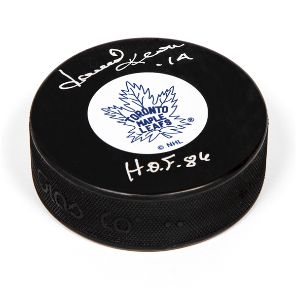 Dave Keon Signed Toronto Maple Leafs Hockey Puck with HOF Note