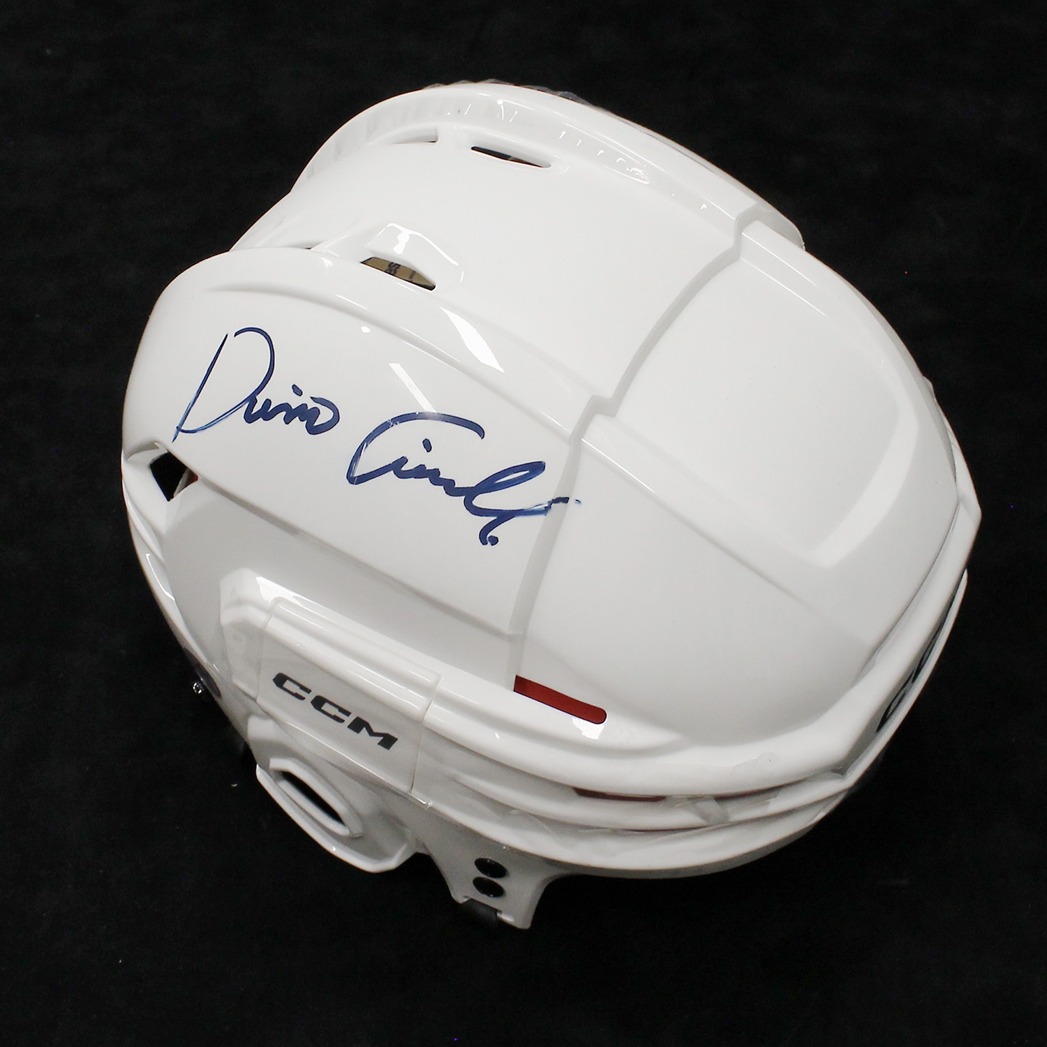 Dino Ciccarelli Autographed White CCM Tacks Helmet (Flawed)