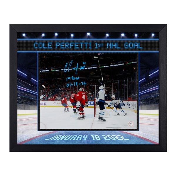 Cole Perfetti Autographed Winnipeg Jets 1st Goal Graphic 19x23 Frame