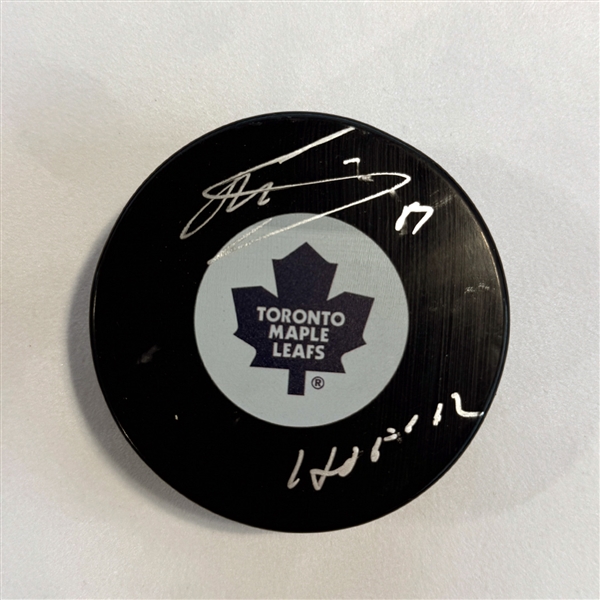 Mats Sundin Autographed Toronto Maple Leafs Hockey Puck with HOF Note (Flawed)