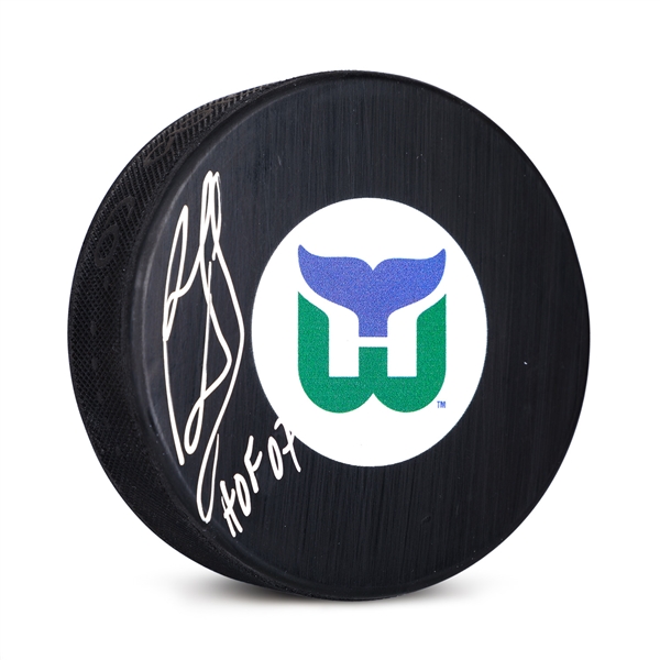 Ron Francis Autographed Hartford Whalers Vintage Logo Puck with HOF Note