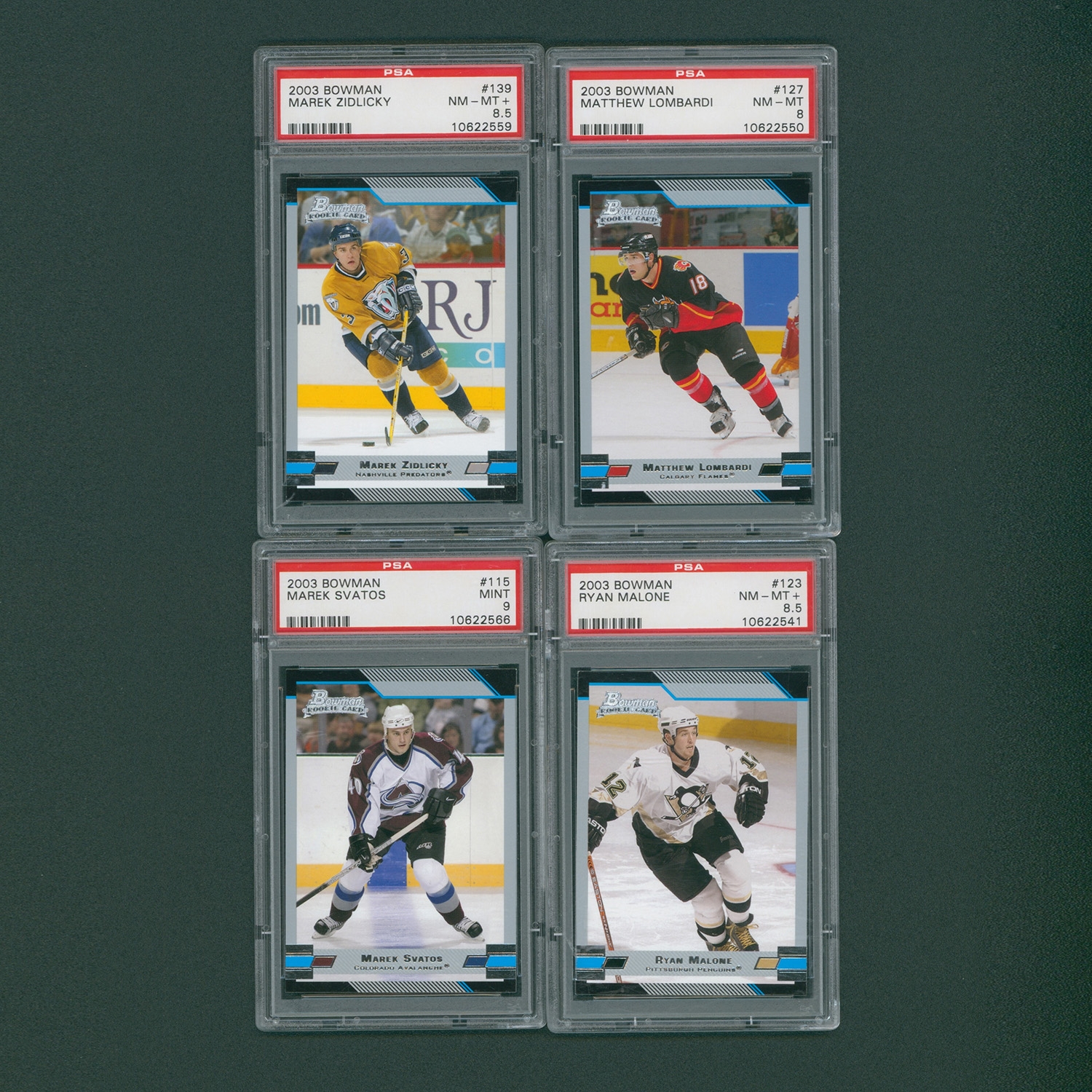 2003 Bowman NHL PSA Graded Rookie Card Lot Of 4 Lombardi-Zidlicky-Malone-Svatos 