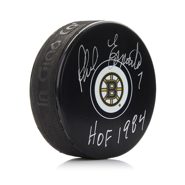 Phil Esposito Signed Boston Bruins Hockey Puck with HOF Note