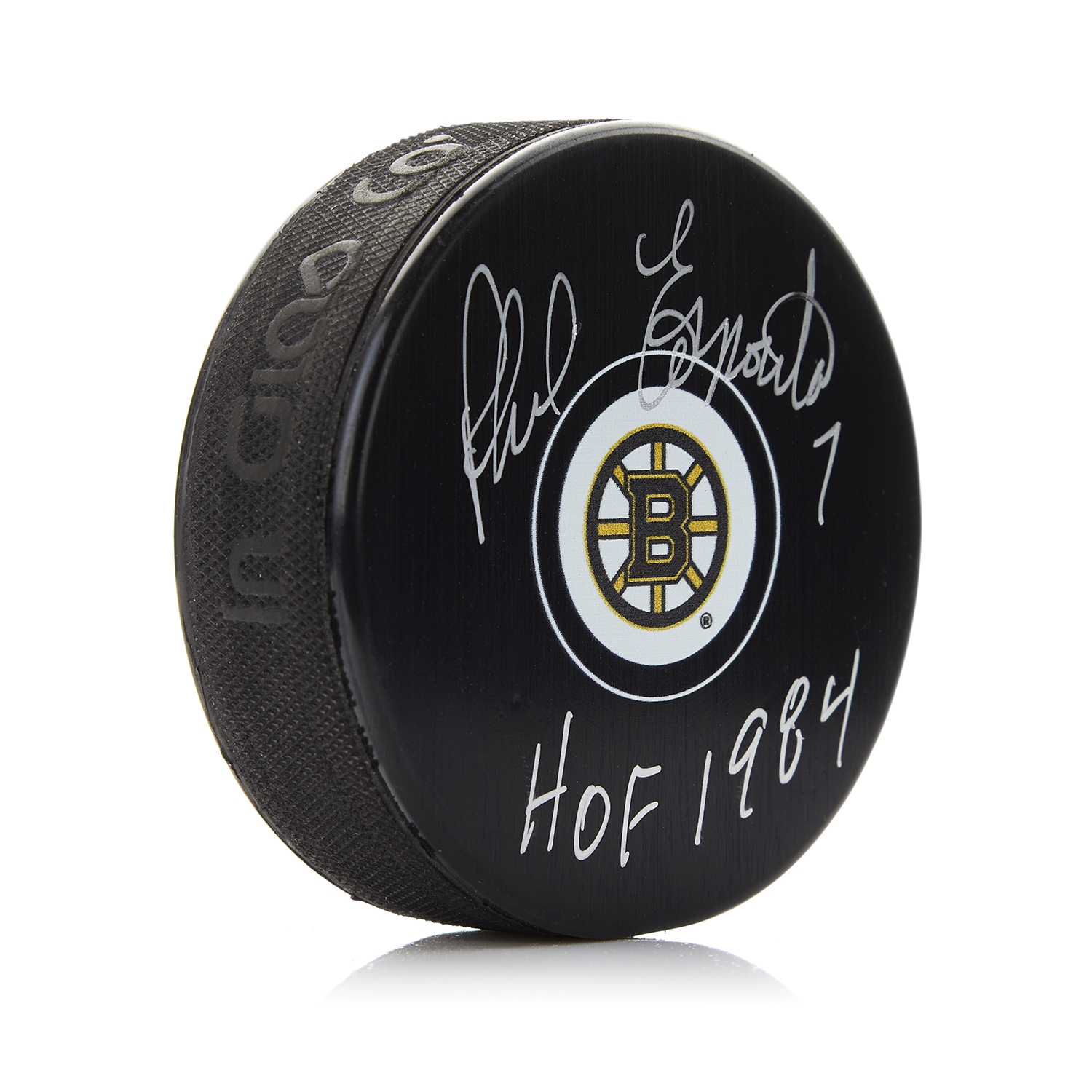 Phil Esposito Signed Boston Bruins Hockey Puck with HOF Note